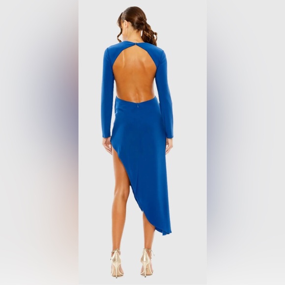 Mac Duggal Royal Blue Asymmetrical Long Sleeve Dress NWT SZ 12 - Picture 2 of 3